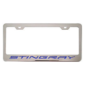 ACC® - Brushed License Plate Frame with Blue Carbon Fiber Stingray Logo