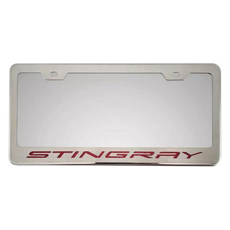 ACC® - Brushed License Plate Frame with Red Carbon Fiber Stingray Logo