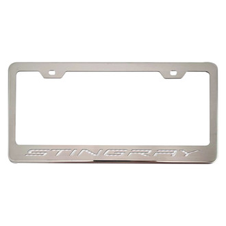 ACC® - Brushed License Plate Frame with White Carbon Fiber Stingray Logo