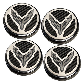 ACC® - Brushed Black Carbon Fiber Cap Cover Set with Crossed Flags Logo