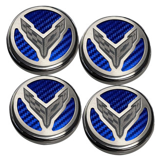 ACC® - Brushed Blue Carbon Fiber Cap Cover Set with Crossed Flags Logo