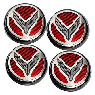 ACC® - Brushed Red Carbon Fiber Cap Cover Set with Crossed Flags Logo