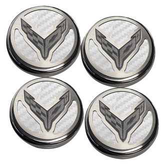 ACC® - Brushed White Carbon Fiber Cap Cover Set with Crossed Flags Logo