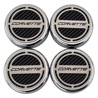 ACC® - Chrome Black Carbon Fiber Cap Cover Set with Corvette Logo