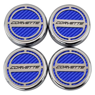 ACC® - Chrome Blue Carbon Fiber Cap Cover Set with Corvette Logo