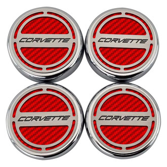 ACC® - Chrome Red Carbon Fiber Cap Cover Set with Corvette Logo