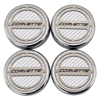 ACC® - Chrome White Carbon Fiber Cap Cover Set with Corvette Logo