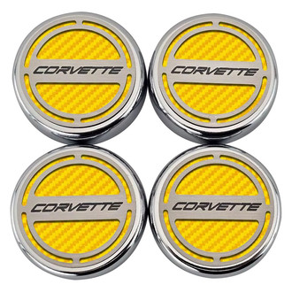 ACC® - Chrome Yellow Carbon Fiber Cap Cover Set with Corvette Logo
