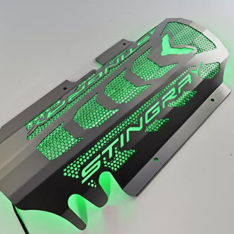 ACC® - Perforated Green Illuminated Brushed Engine Shroud Cover with No Color Stingray Lettering