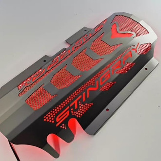 ACC® - Perforated Red Illuminated Brushed Engine Shroud Cover with No Color Stingray Lettering