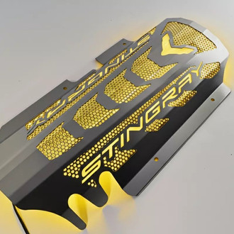 ACC® - Perforated Yellow Illuminated Brushed Engine Shroud Cover with Yellow Stingray Lettering