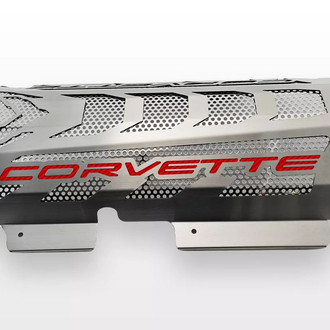 ACC® - Perforated Non-Illuminated Brushed Engine Shroud Cover with Red Corvette Lettering