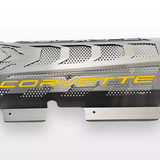ACC® - Perforated Non-Illuminated Brushed Engine Shroud Cover with Yellow Corvette Lettering