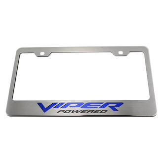 ACC® - Polished License Plate Frame with Blue Carbon Fiber Viper Powered Logo