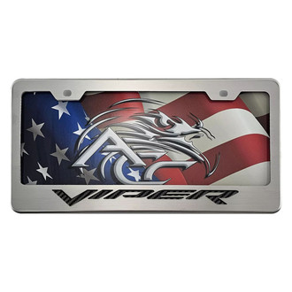 ACC® - Polished License Plate Frame with Black Carbon Fiber Viper Logo