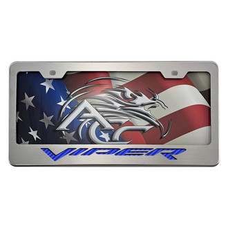 ACC® - Polished License Plate Frame with Blue Carbon Fiber Viper Logo