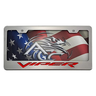 ACC® - Polished License Plate Frame with Red Carbon Fiber Viper Logo