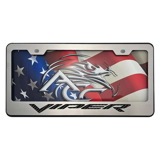 ACC® - Black License Plate Frame with Black Carbon Fiber Viper Logo