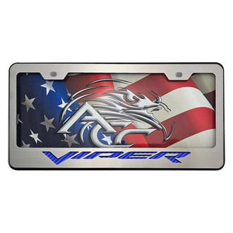 ACC® - Black License Plate Frame with Blue Carbon Fiber Viper Logo