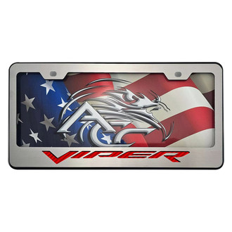 ACC® - Black License Plate Frame with Red Carbon Fiber Viper Logo