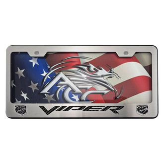 ACC® - Black License Plate Frame with Black Carbon Fiber Viper Logo and with Emblem