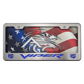 ACC® - Black License Plate Frame with Blue Carbon Fiber Viper Logo and with Emblem