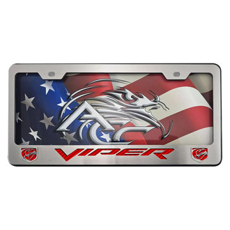 ACC® - Black License Plate Frame with Red Carbon Fiber Viper Logo and with Emblem