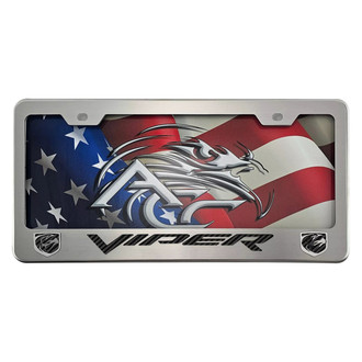 ACC® - Polished License Plate Frame with Black Carbon Fiber Viper Logo and with Emblem