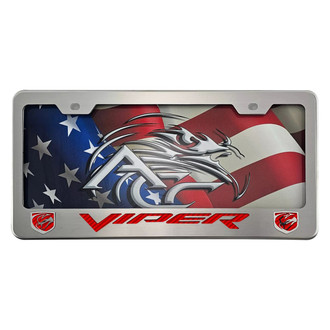 ACC® - Polished License Plate Frame with Red Carbon Fiber Viper Logo and with Emblem