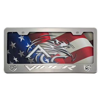 ACC® - Polished License Plate Frame with Polished with Brushed Viper Logo and with Emblem