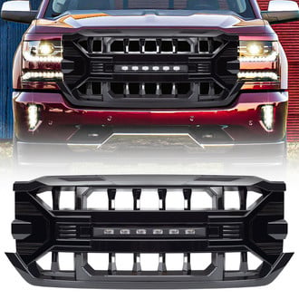 American Modified® - 1-Pc Armor Style Glossy Black Main Grille with Off-Road Lights