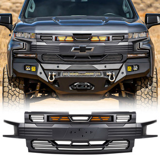 American Modified® - 1-Pc Armor Style Matte Black Main Grille with Amber Lights