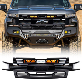 American Modified® - 1-Pc Armor Style Glossy Black Main Grille with Amber Lights
