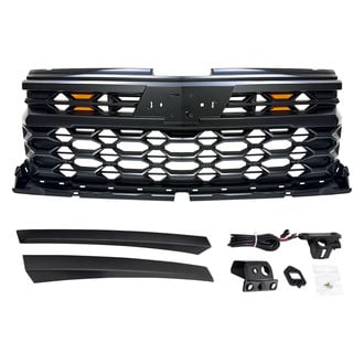 American Modified® - 1-Pc Armor Style Matte Black Main Grille with LED Amber Lights