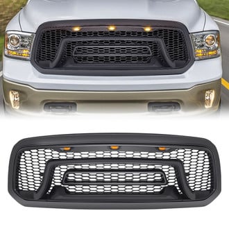 American Modified® AMDEBA00103 - 1-Pc Rebel Style Matte Black Main Grille With Amber LED Lights