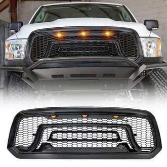 American Modified® AMDEBA00140 - 1-Pc Rebel Style Glossy Black Main Grille With Amber LED Lights