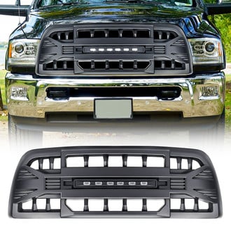 American Modified® - 1-Pc Armor Style Matte Black Main Grille with LED Off-Road Lights