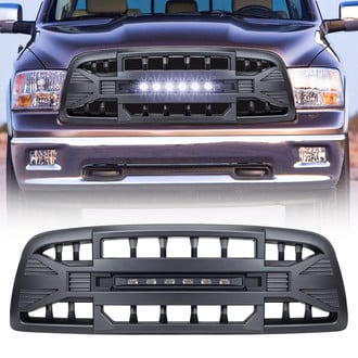 American Modified® - 1-Pc Armor Style Matte Black Main Grille with LED Off-Road Lights