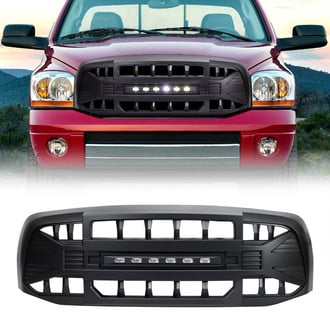 American Modified® - 1-Pc Armor Style Matte Black Main Grille with LED Off-Road Lights