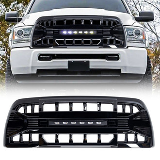 American Modified® - 1-Pc Armor Style Glossy Black Main Grille with Off-Road Lights