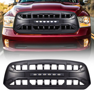 American Modified® - 1-Pc Armor Style Matte Black Main Grille with LED Off-Road Lights
