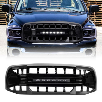 American Modified® - 1-Pc Armor Style Glossy Black Main Grille with Off-Road Lights