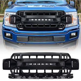 American Modified® - 1-Pc Armor Style Glossy Black Main Grille with Off-Road Lights