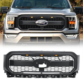 American Modified® - 1-Pc Raptor Style Matte Black Main Grille with Amber Lights and Emblem Base