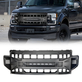 American Modified® - 1-Pc Armor Style Matte Black Main Grille with LED Off-Road Lights