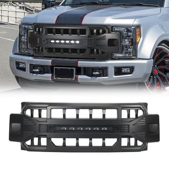 American Modified® - 1-Pc Armor Style Matte Black Main Grille with LED Off-Road Lights