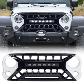 American Modified® - 1-Pc Armor Style Black and White Main Grille with Off-Road Lights