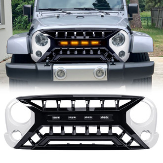 American Modified® - 1-Pc Armor Style White and Black Main Grille with LED Amber Lights