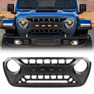 American Modified® - 1-Pc Armor Style Matte Black Main Grille with LED Amber Lights