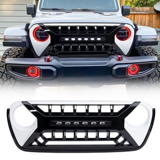 American Modified® - 1-Pc Armor Style Black and White Main Grille with LED Off-Road Lights